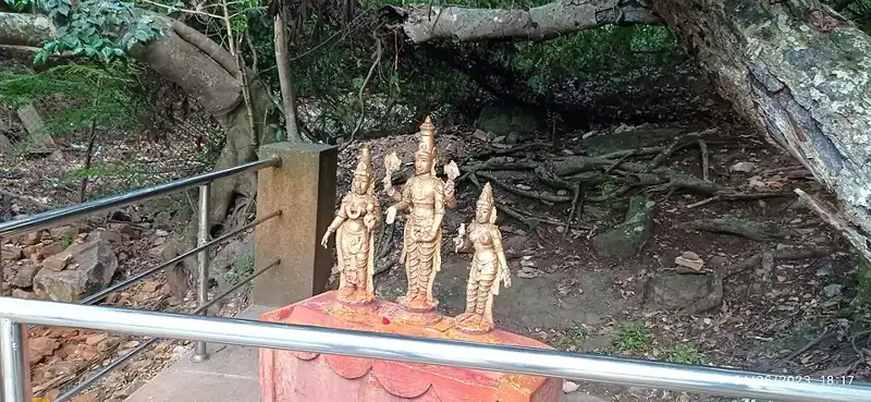Idols of Lord Venkateswara with Sridevi and Bhudevi at Akasa Ganga, Tirumala