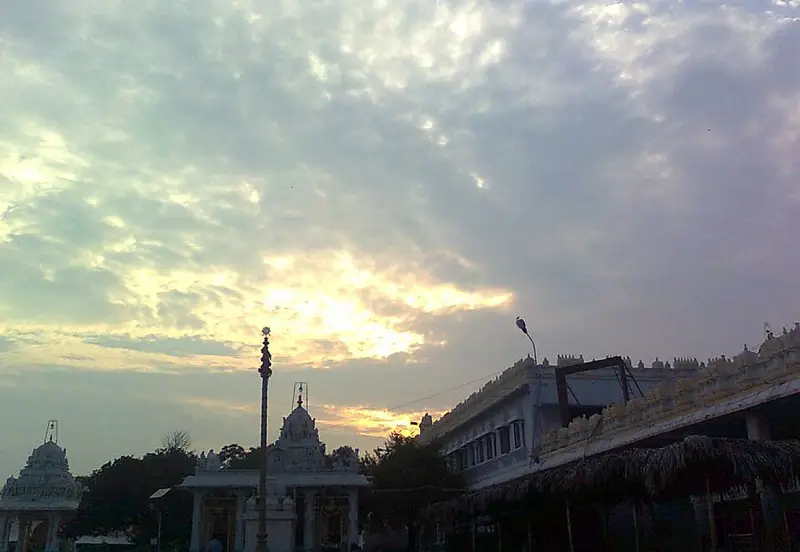 Sunset view at the Annavaram temple complex