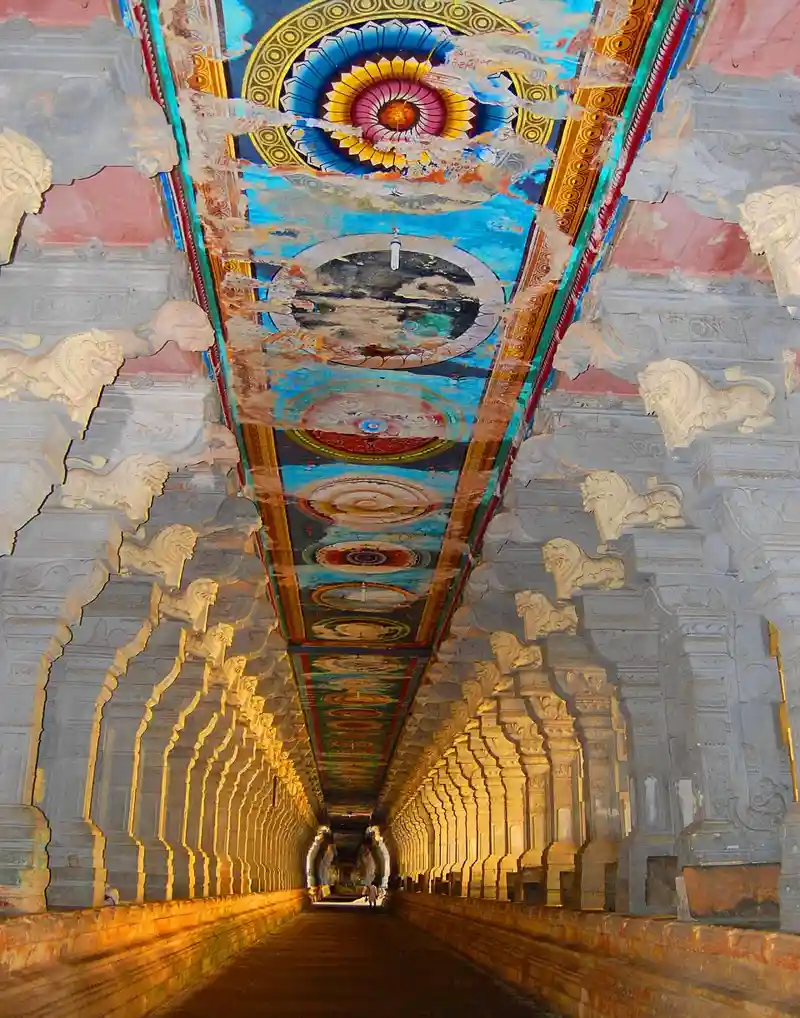 The long pillared corridor of the Ramanathaswamy temple at Rameswaram