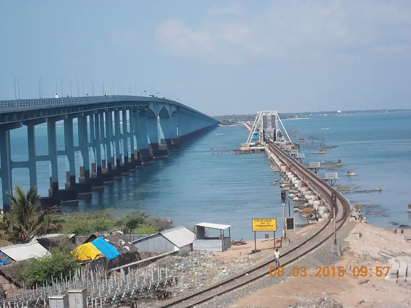 Pamban road and rail bridge connecting Rameswaram island to the mainland