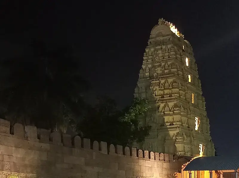 Night view of the south gopuram of Srisailam temple
