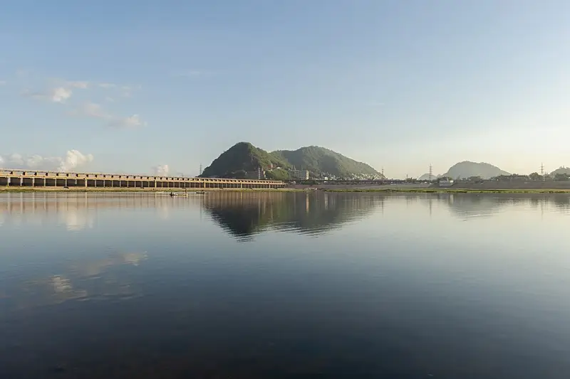 Indrakeeladri hill and the Prakasam Barrage at Vijayawada
